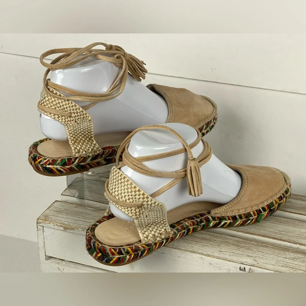 J. Crew Baja desert canyon Suede Flat Espadrilles Sz 9 Lace Up Ankle Ties Beige - Picture 4 of 12
